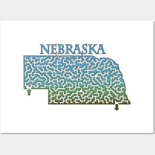 State of Nebraska Colorful Maze Posters and Art